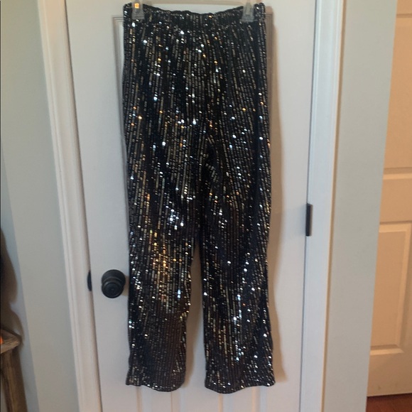 Women’s Shiny Black Trousers Pants w/ Silver Sequins Sz. Medium Unbranded - Picture 5 of 7